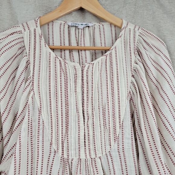ELIZABETH AND JAMES Stripe Pintuck Peasant Blouse Top Boho Ruffle XL - Picture 4 of 14